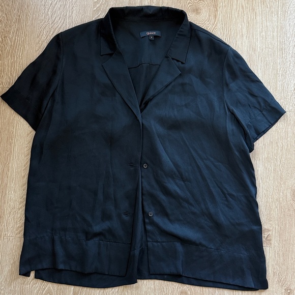 Quince Washable Silk Black Short Sleeve Button-Up Shirt - Picture 1 of 5